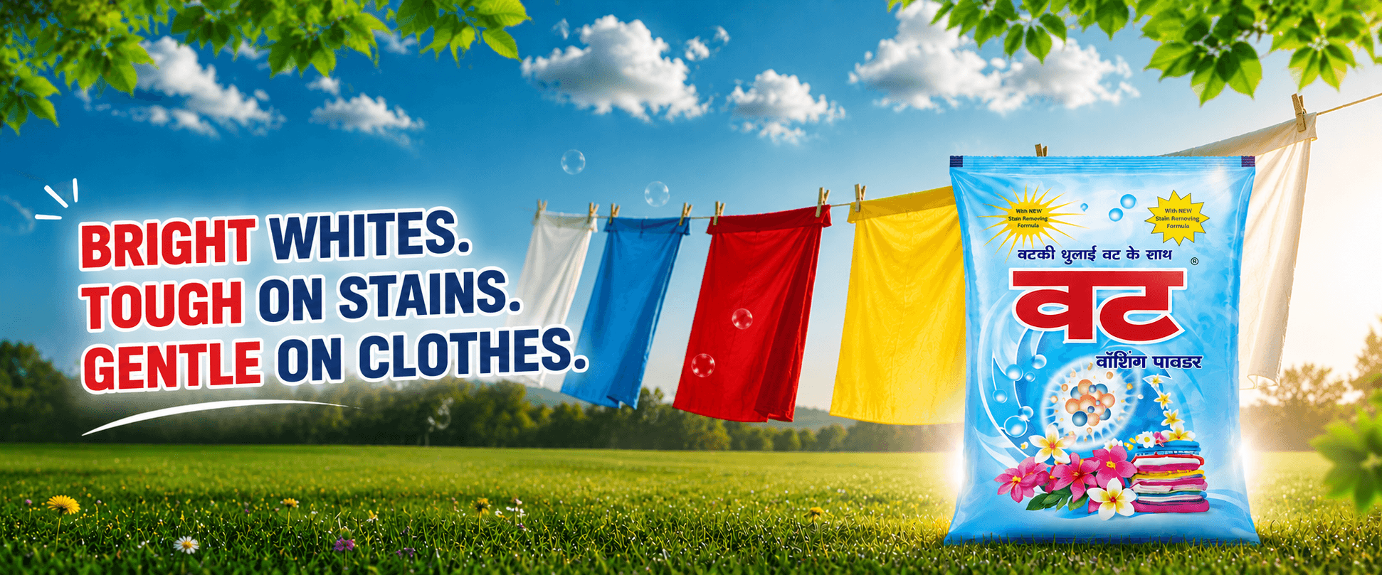 VAT — Bright whites. Tough on stains. Gentle on clothes.
